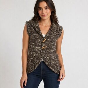 Between Me & You Hooded Sweater Vest Brown Cream Wool Blend Toggle Size S